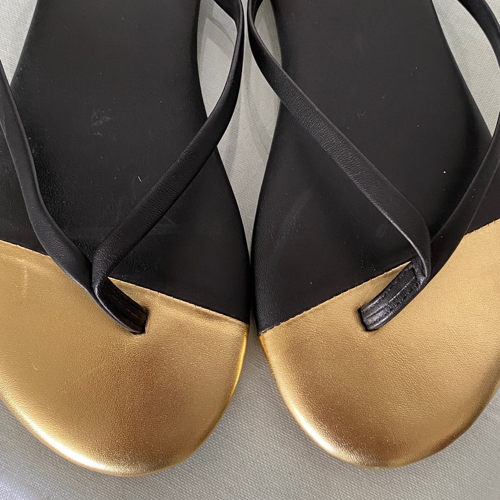 Yosi Samra Black and Gold Leather Sandals Flip-Flops Size 7 - Picture 8 of 11